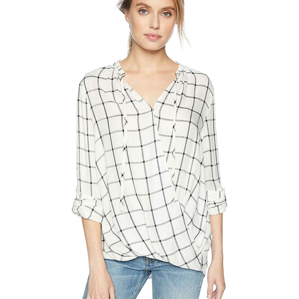 Tiffany Plaid Ruffle Collar with Ties Top M NWT